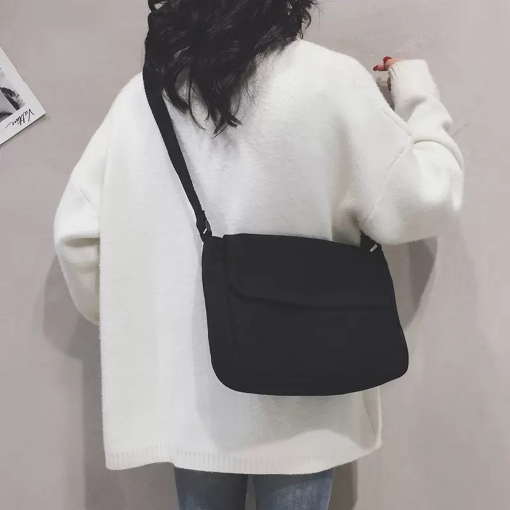 Size lớn_có khóa + túi con _TÚI tote chéo trơn vải canvas unisex nam nữ