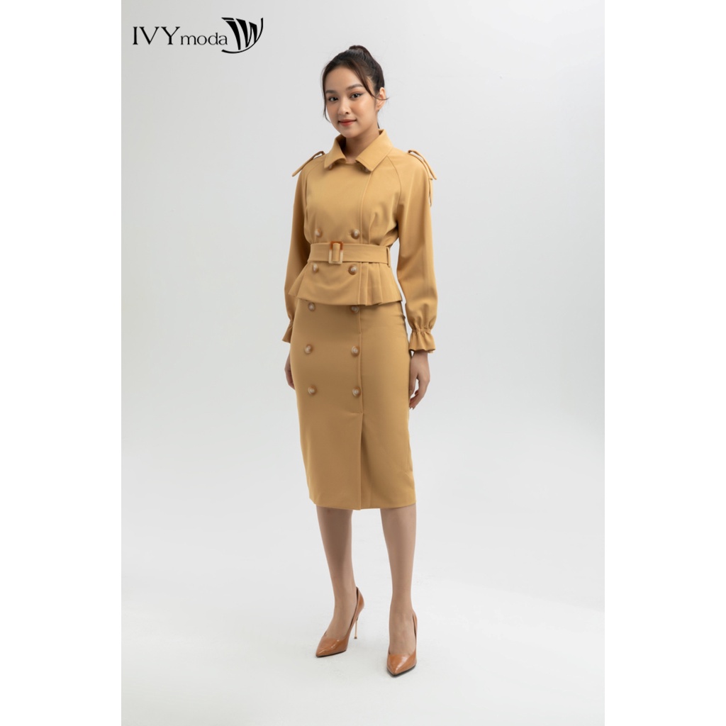 [NHẬP WABRTL5 GIẢM 10% TỐI ĐA 50K ĐH 250K ]Áo crop trench coat 4 khuy nữ IVY moda MS 67M6109