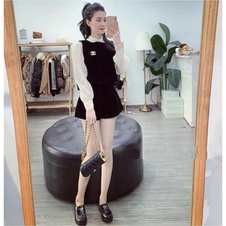 SET SƠ MI CỔ SEN TƠ NHŨ KÈM ÁO GILE VÀ QUẦN ĐÙI NHUNG