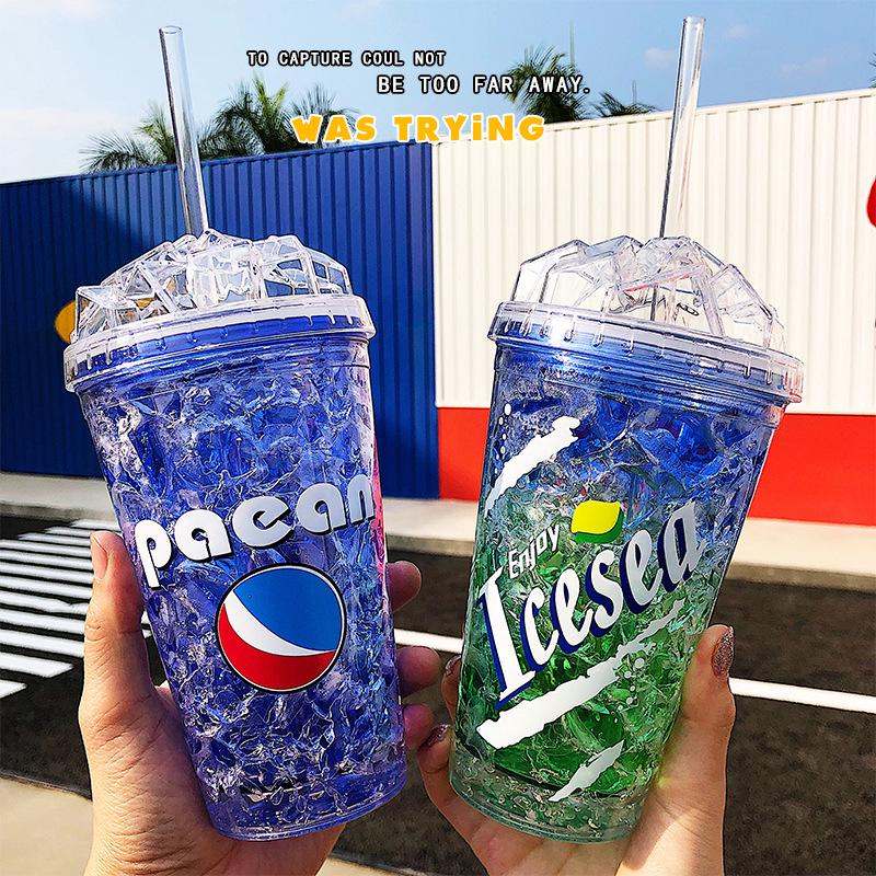 Cốc đựng nước in logo độc đáo có nắp + ống hút tiện dụng chất lượng cao