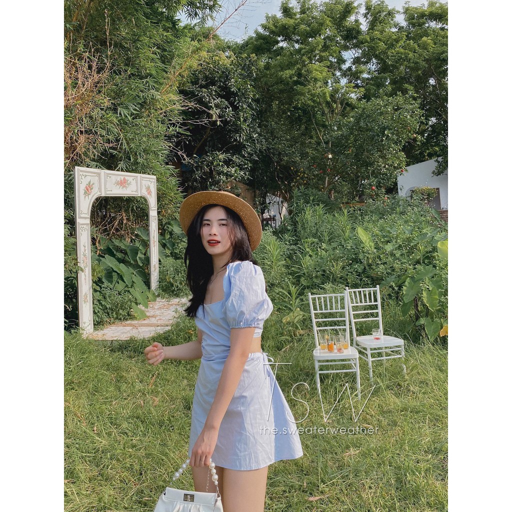 [Mã SKAMA06 giảm 8% tối đa 50K đơn 250K] Váy tay bồng hở lưng khoét eo đan dây lưng (Tặng kèm dán ngực) | BigBuy360 - bigbuy360.vn