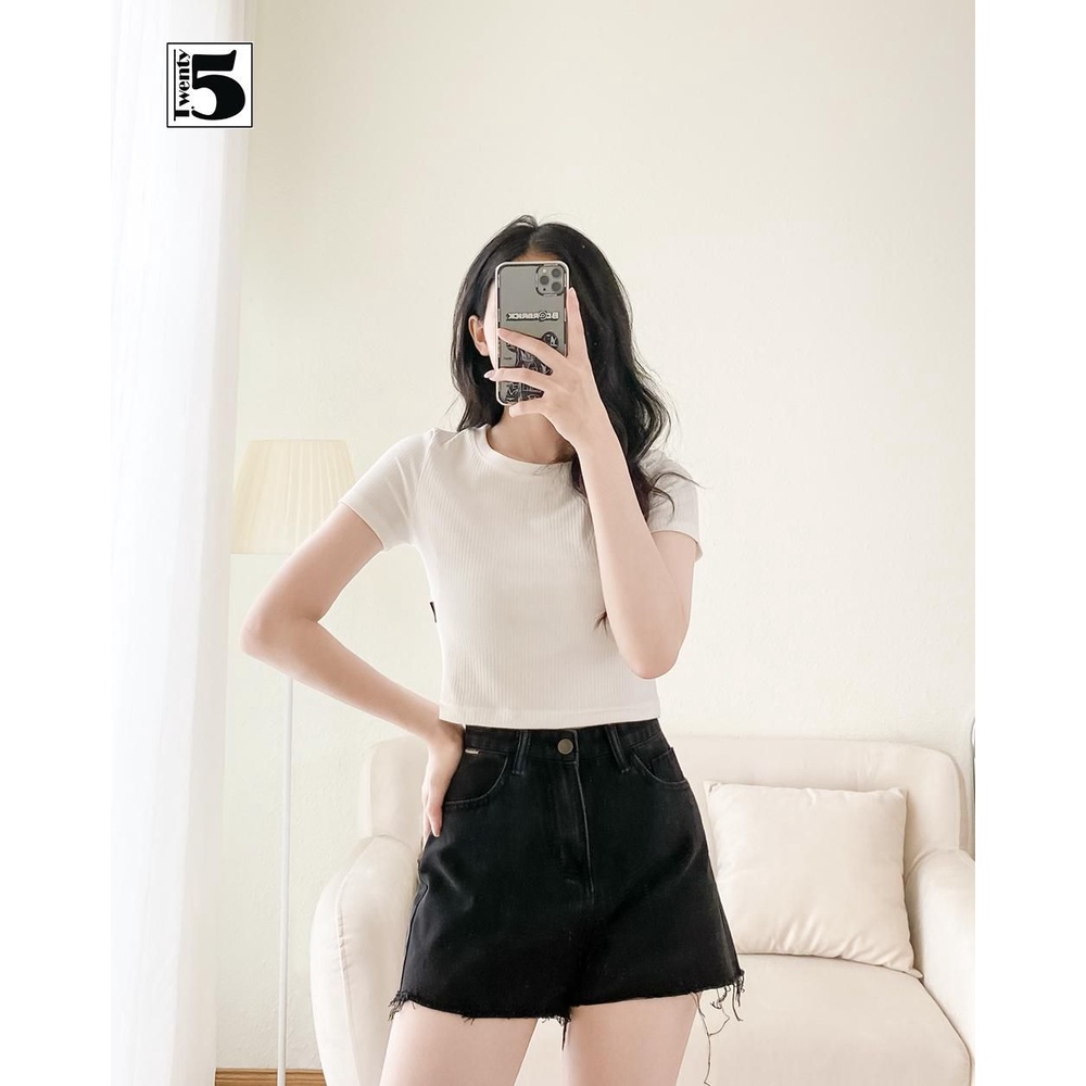 Áo thun nữ Twentyfive dáng ôm ngắn trơn nhiều màu form nhỏ vải cotton co dãn CR1