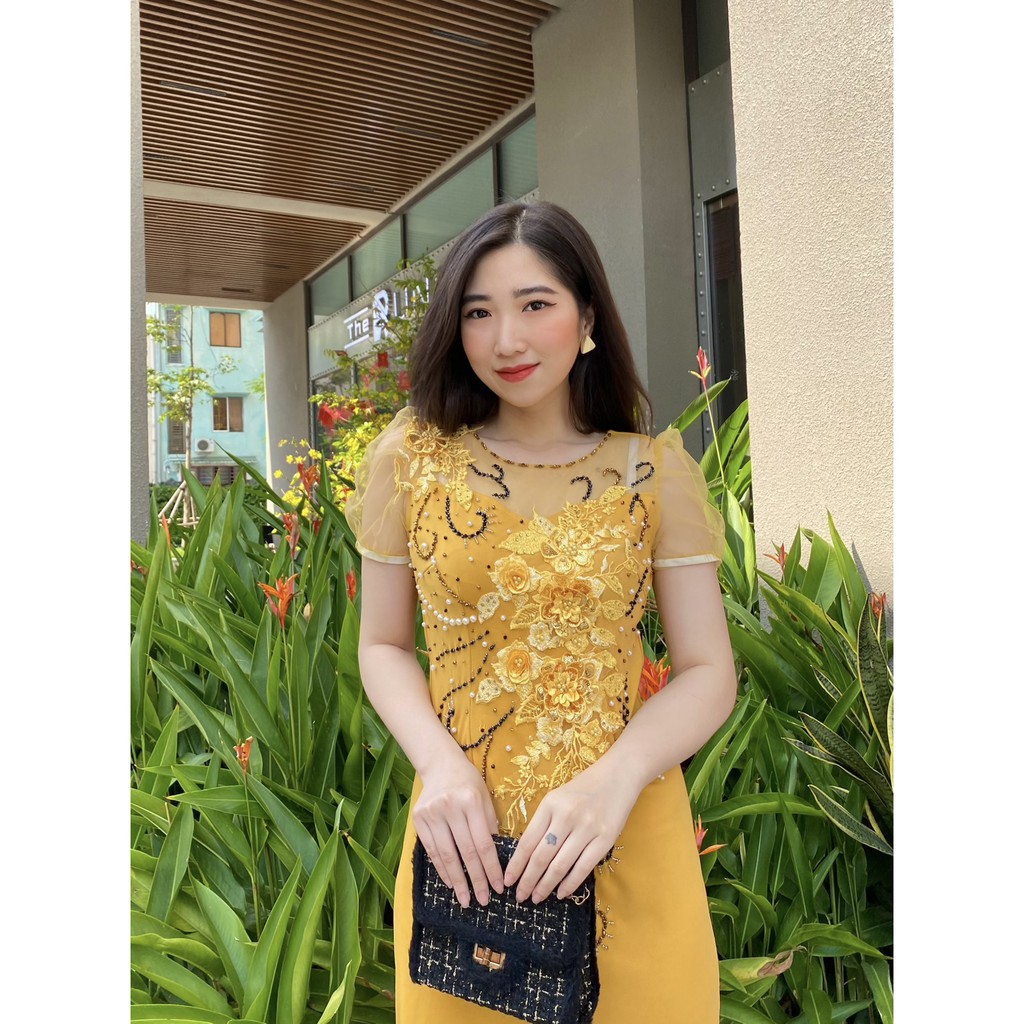 đầm cho mẹ dự tiệc , thiết kế sang trọng phối hoa cao cấp
