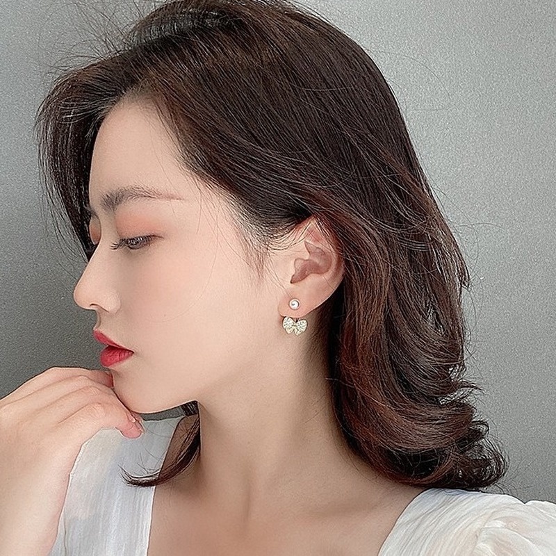 Đôi khuyên tai mặt hình nơ đính đá thời trang Hàn Quốc sành điệu cho nữ