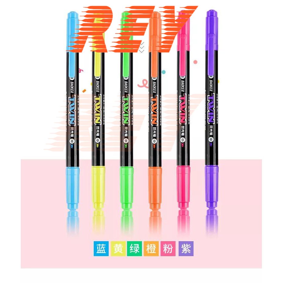 COMBO 5 cây bút dạ quang hai đầu TWIN 6 màu lựa chọn BAOKE MP492
