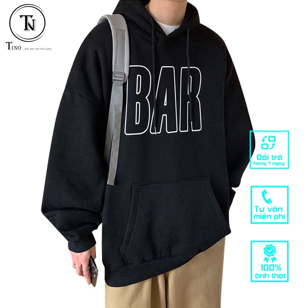 Áo hoodie nam nữ TINOWEAR, áo nỉ siêu dày form rộng in chữ Bar, phong cách Ulzzang cá tính.