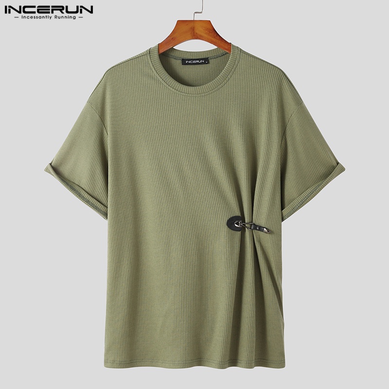 Áo thun INCERUN dệt kim tay ngắn màu trơn dành cho nam