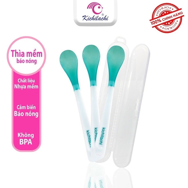 Thìa báo nóng Kichi an toàn cho bé ăn dặm - có hộp đựng