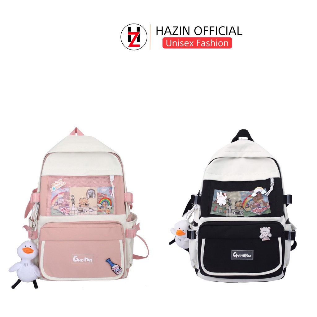 Balo nam nữ thời trang HAZIN chất liệu polyester cao cấp phối màu độc đáo đi học đi chơi phong cách unisex vừa laptop