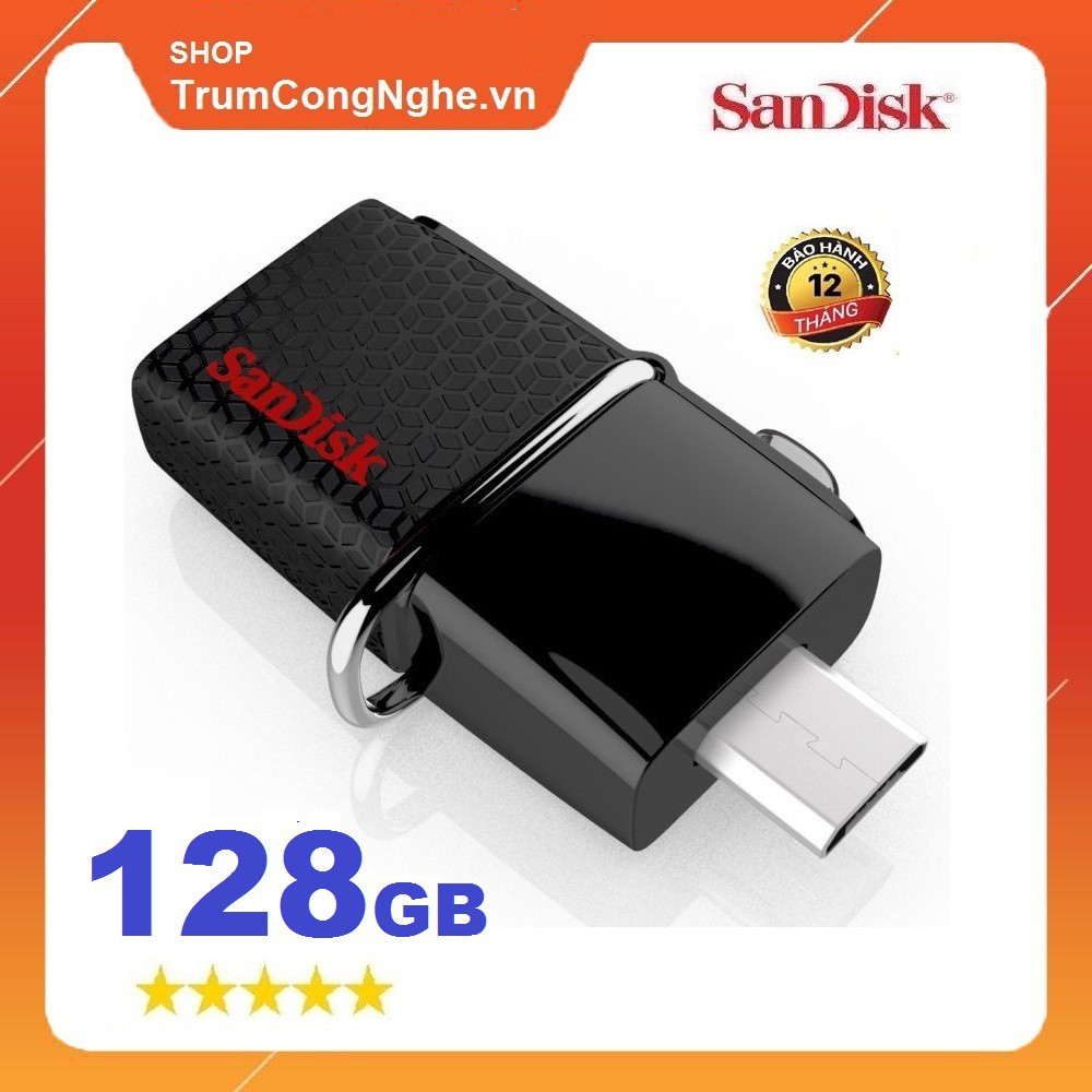 [Mã 159ELSALE hoàn 7% xu đơn 300K] USB OTG Sandisk 3.0 Ultra Dual 128GB 150MB/s - USB 2 Đầu