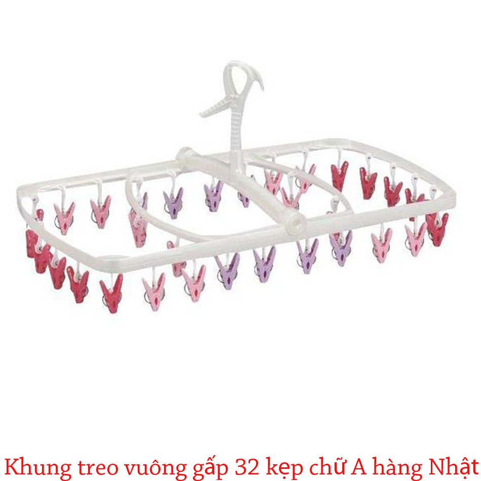 Khung phơi vuông gấp chữ A 32 kẹp Towa hàng xuất Nhật Bản màu hông nhựa PP cao cấp, chịu nhiệt, bền bỉ