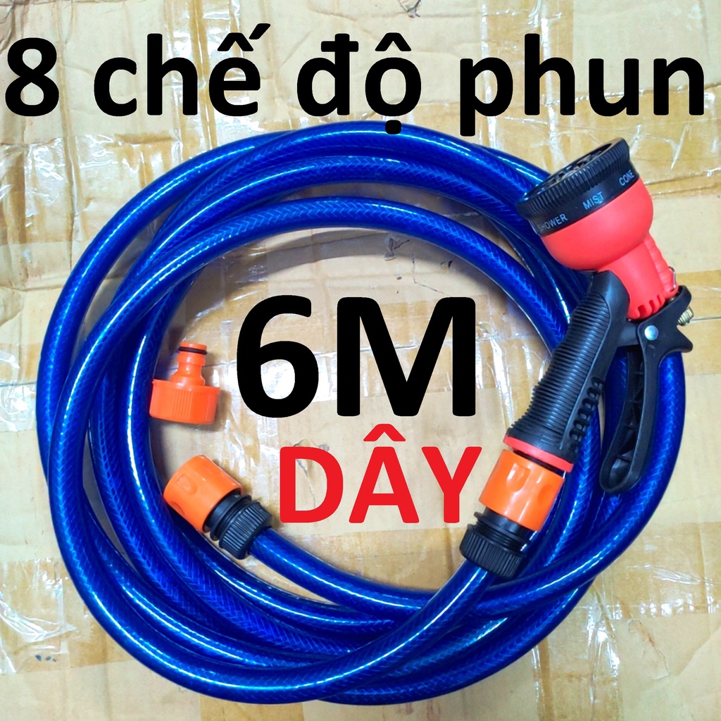Vòi 8 chế độ phun, 6m dây phun nước rửa xe, tưới cây đa năng