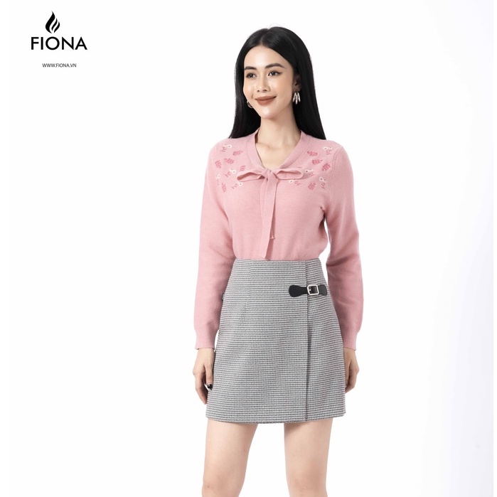 Chân váy dạ kim vạt chéo FIONA, chân váy thu đông chữ A, đắp tà, kẻ đen trắng F250507