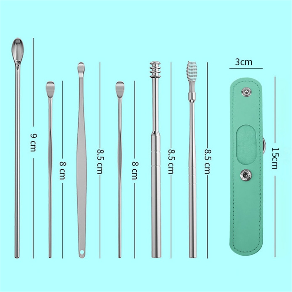 Set 6 Dụng Cụ Lấy Ráy Tai Bằng Thép Không Gỉ Màu Đen Kèm Túi Đựng