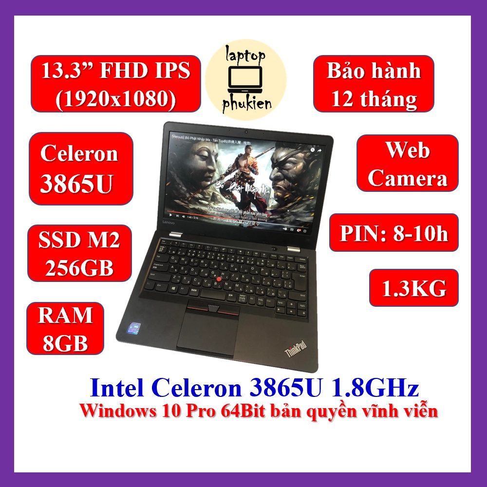 Máy tính xách tay Lenovo ThinkPad 13 celeron 3865U 1.8GHz, ram DDR4 8GB, SSD m2 256GB, 13" FHD(1920x1080) IPS