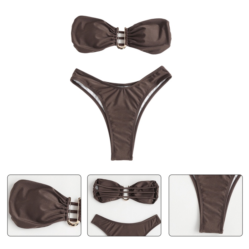 Brroa Bộ Đồ Bơi Bikini Màu Trơn Ôm Dáng Eo Cao Xẻ Tà Quyến Rũ