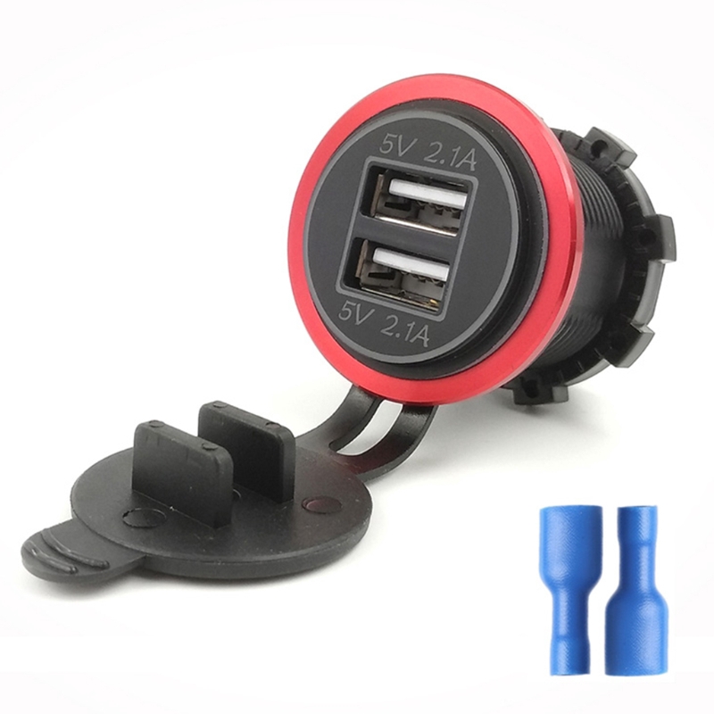 Waterproof DC 12V 24V 5V 2.A Motorcycle Boat Car Dual USB Charger LED Power Adapter For Mobile Phone Tablet PC GPS