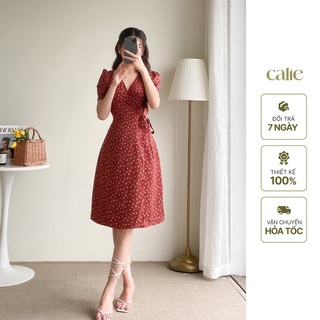Váy đầm nữ dáng A cổ V trẻ trung họa tiết hoa nhí Calie VA081