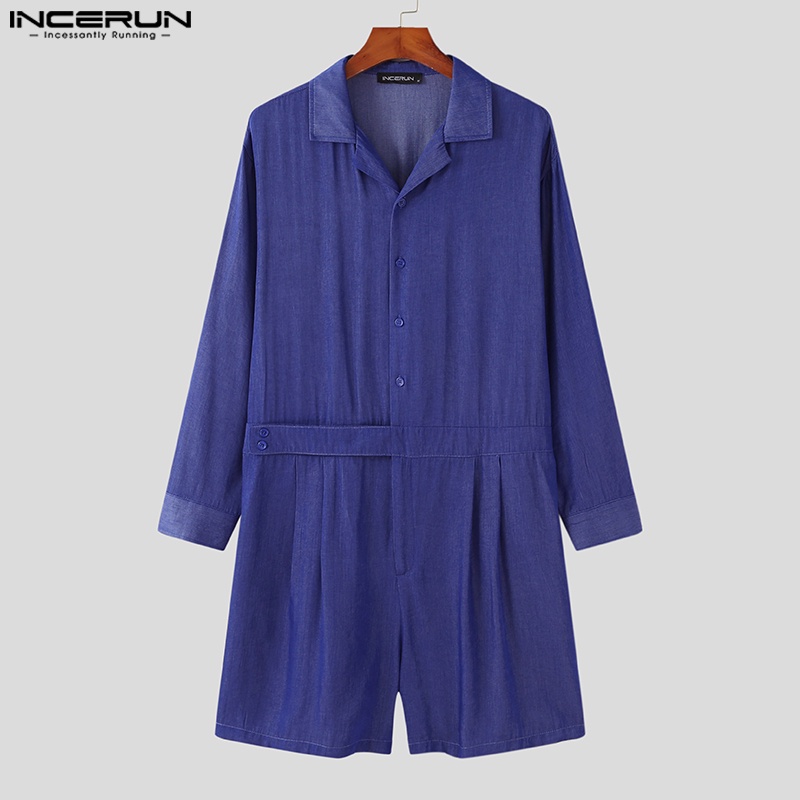 Jumpsuit INCERUN denim tay dài phối khóa kéo và nút cài phong cách Hàn Quốc thời trang cho nam