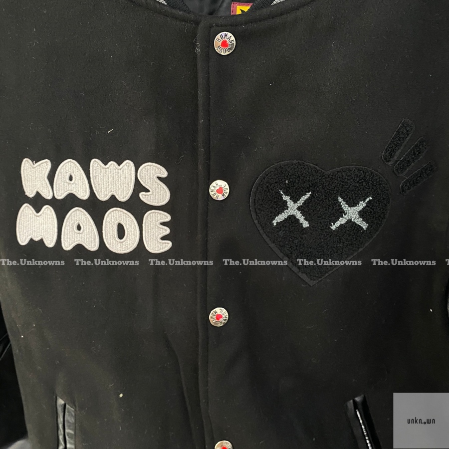 [Mirror Quality]-Áo Khoác Bomber H.UMAN MADE X Kaws BLACK,Áo Varsity Jacket cao cấp full túi tag