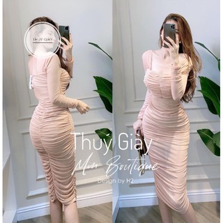 Đầm body dúm cổ vuông