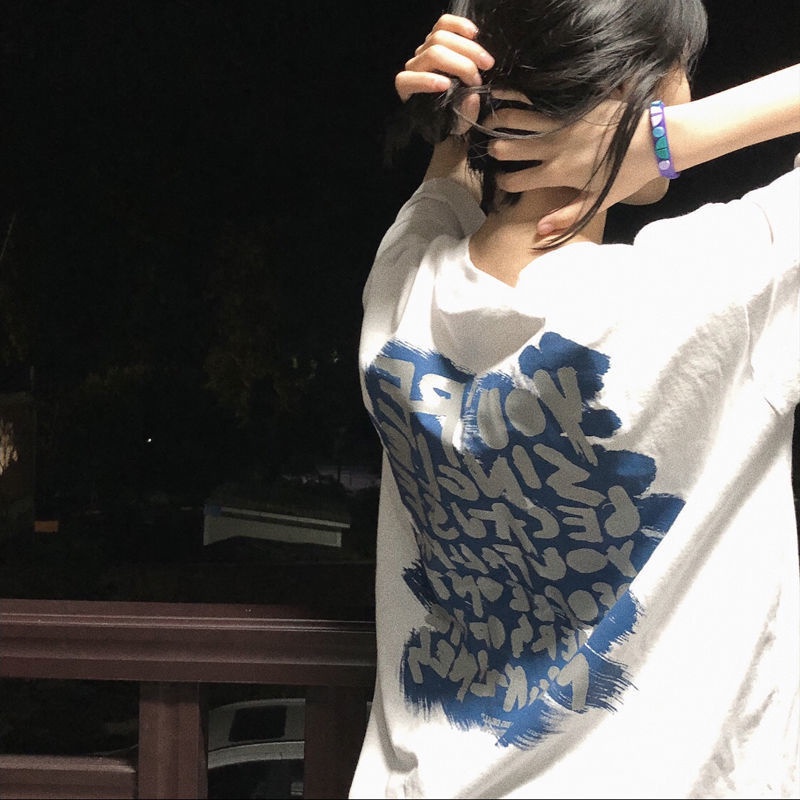 Áo Thun Trắng Tay Ngắn Cổ Tròn Dáng Rộng In Họa Tiết Thời Trang Dễ Phối Đồ Cho Nữ