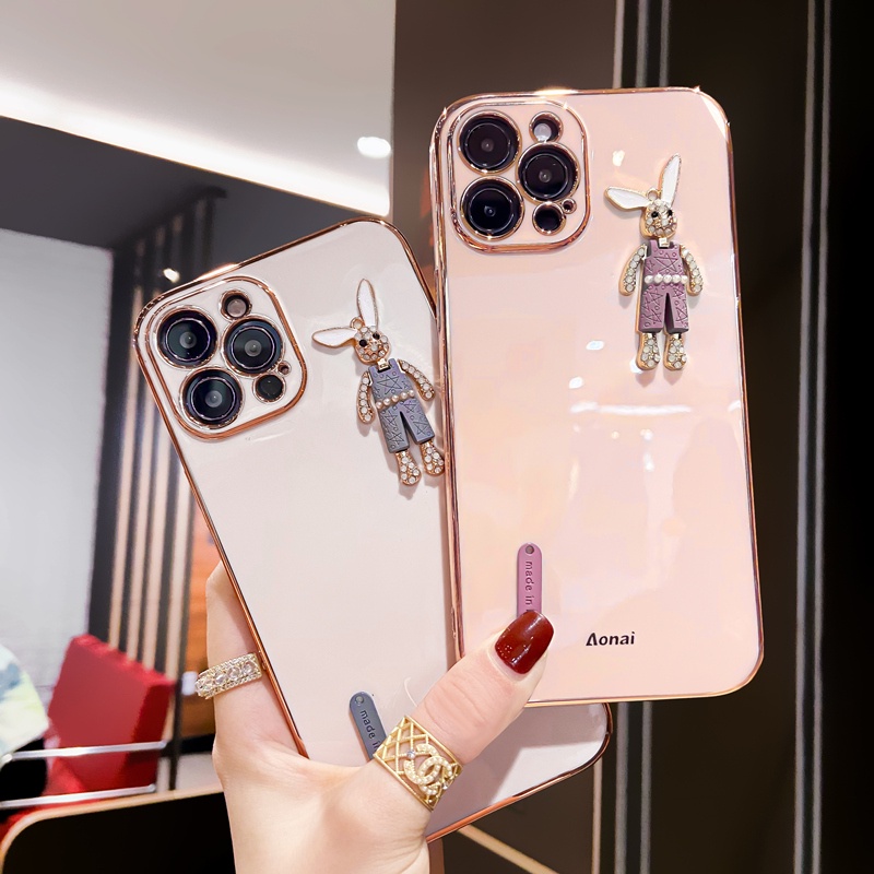 Tide Brand 6D Rubik's Cube Electroplating Water Brick Little White Rabbit Phone Case IPhone 13 13Pro 13Promax 12 12Pro 12Pro 11 11Pro 11Promax XSmax X XS XR 8 7Plus