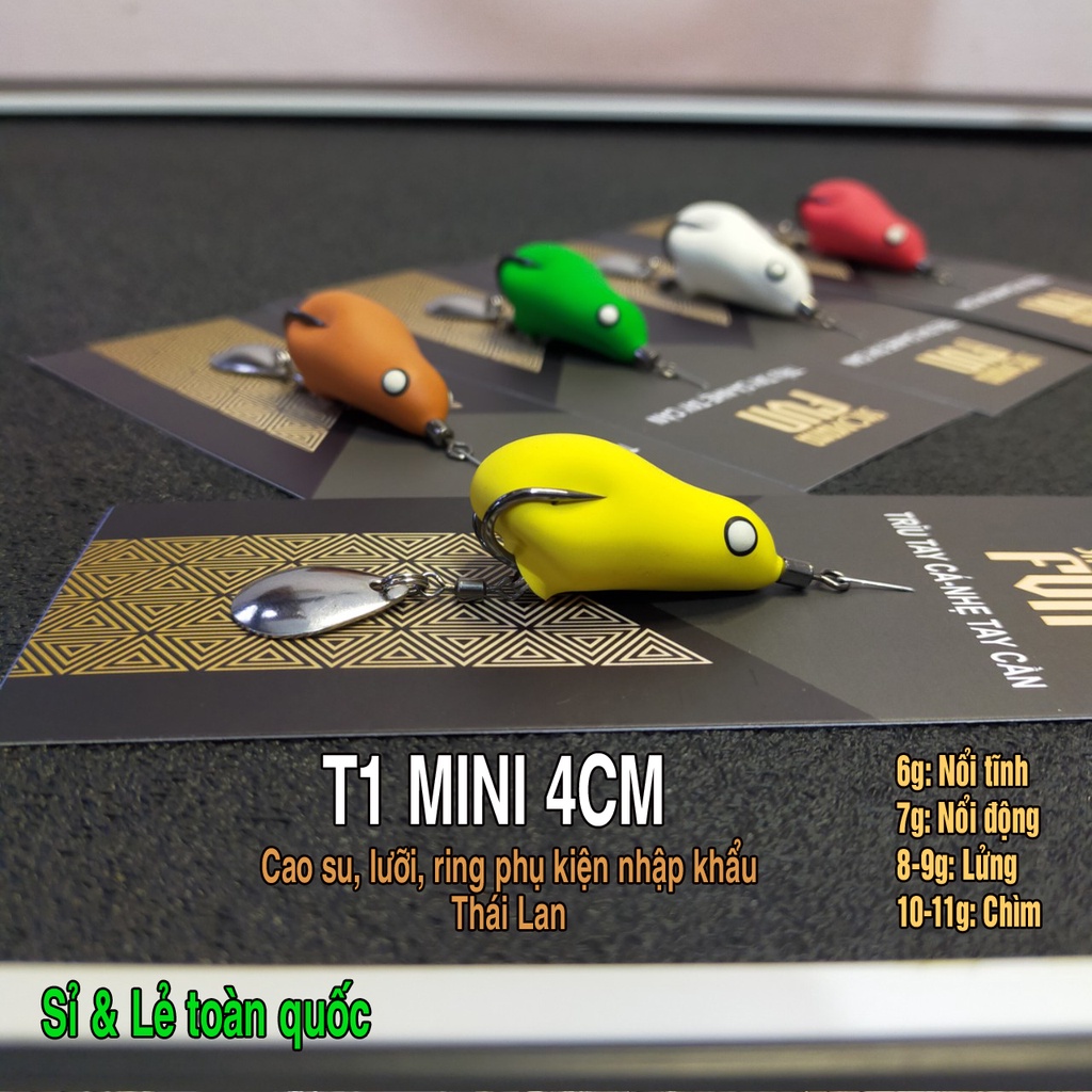 Nhái Hơi T1 mini 4cm câu cá lóc, lưỡi SNS Thái Lan, GIÁ RẺ NHẤT THỊ TRƯỜNG, Handmade
