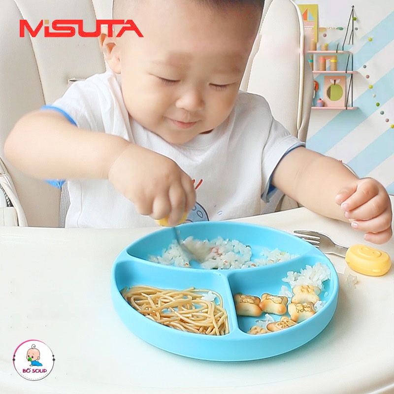 Khay ăn dặm silicon Misuta chống đổ đế hút chân không an toàn cho bé