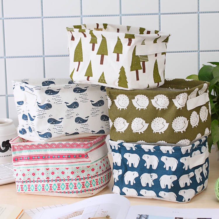 Comely Giỏ Đựng Đồ Bằng Vải cotton Lanh Tươi Mới Có Tay Cầm Để Bàn Kích Thước Nhỏ Cho Tủ Quần Áo