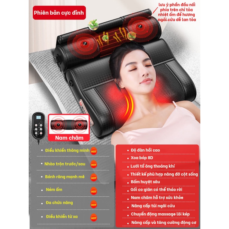 Gối Massage Cổ Vai Gáy, Cột Sống, 8 Đầu Massage Nhiệt, Nhào Trộn, Lưu Thông Máu,Giảm Đau Nhức