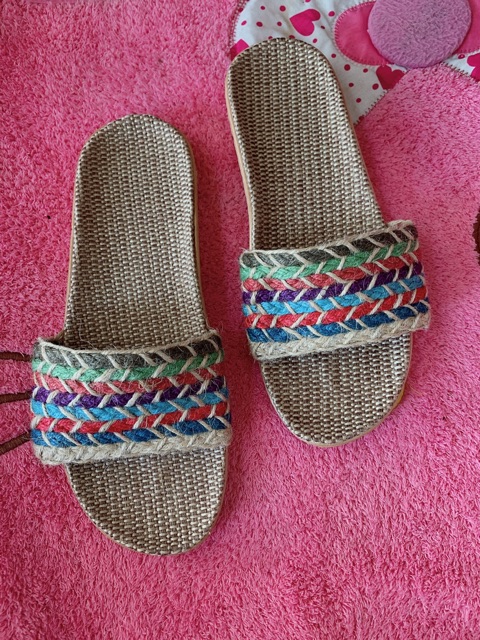 Dép cói quai ngang bện dây ngũ sắc siu đẹp | BigBuy360 - bigbuy360.vn