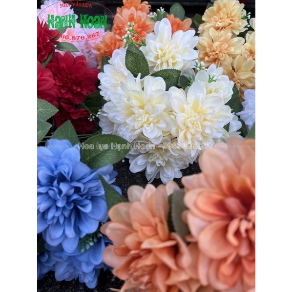 Chùm hoa thược dược 9 bông cao cấp bông 10cm- Hoa giả trang trí