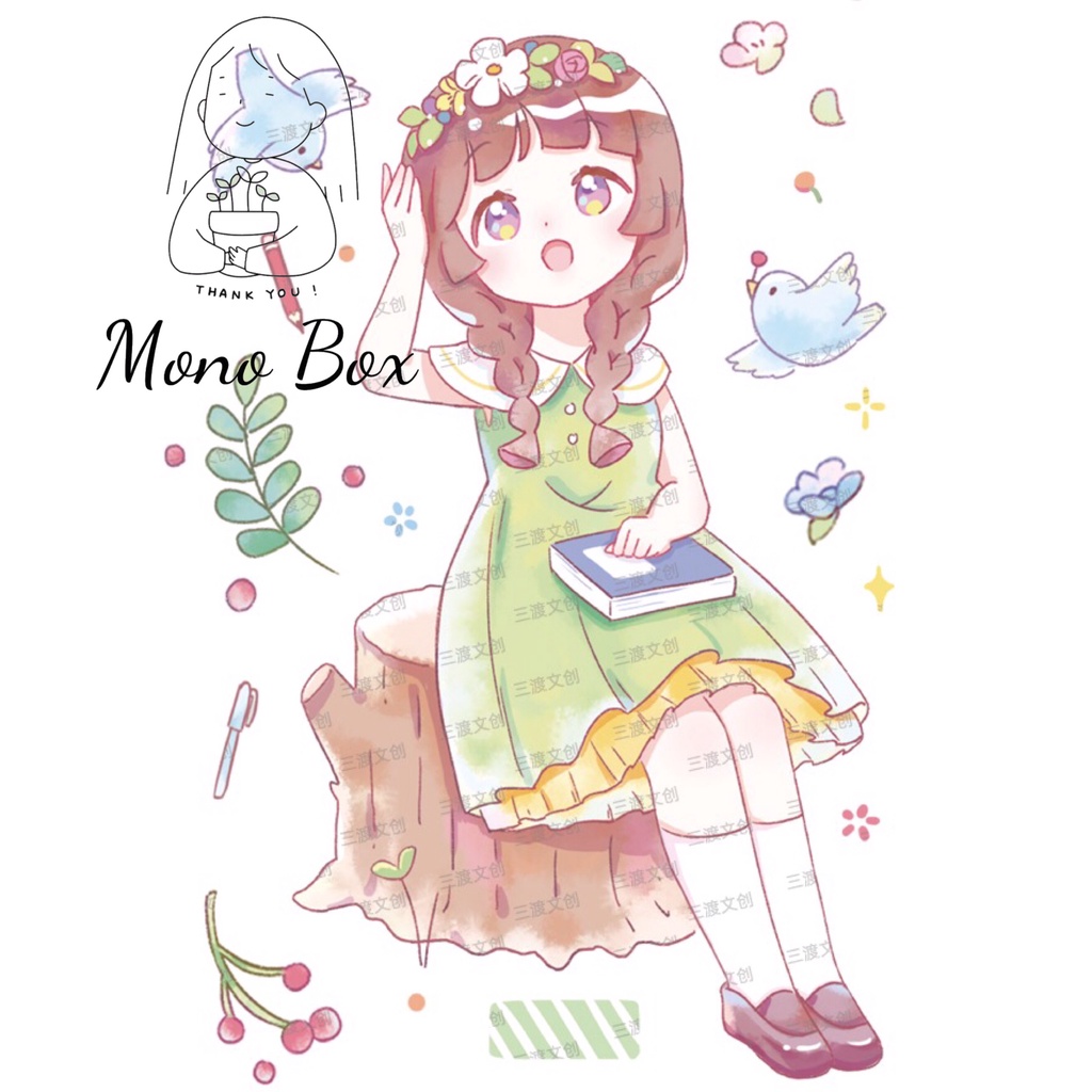 [Chiết] Washi Tape 6x50cm, băng keo dính trang trí chủ đề nhân vật cô bé đáng yêu làm tranh washi Mono_box