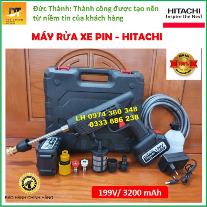 Siêu hot Máy Rửa Xe Pin HITACHI 199V, Rửa Xe-Phun Cây Cảnh, Xịt Rửa Điều Hòa Tiện Lợi