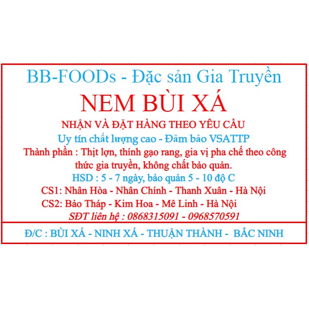 [FREE SHIP- HOẢ TỐC 2H Giảm giá đặc biệt 20% ] NEM BÙI/NEM NẮM/NEM BỐC 190Gr - ĐẶC SẢN BẮC NINH/ĂN VẶT GIÁ RẺ/BB-FOODs | BigBuy360 - bigbuy360.vn