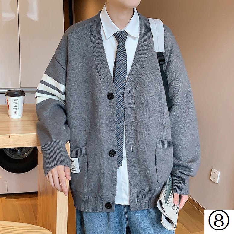 Áo Khoác Cardigan Dệt Kim Dáng Rộng Phong Cách Đường Phố Hàn Quốc Thời Trang Mùa Thu Cho Nam