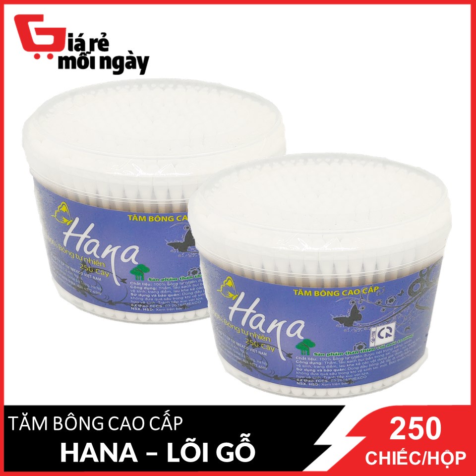 COMBO 2 Hộp Tăm bông Hana hộp hình bầu dục - 250 c (lõi gỗ)