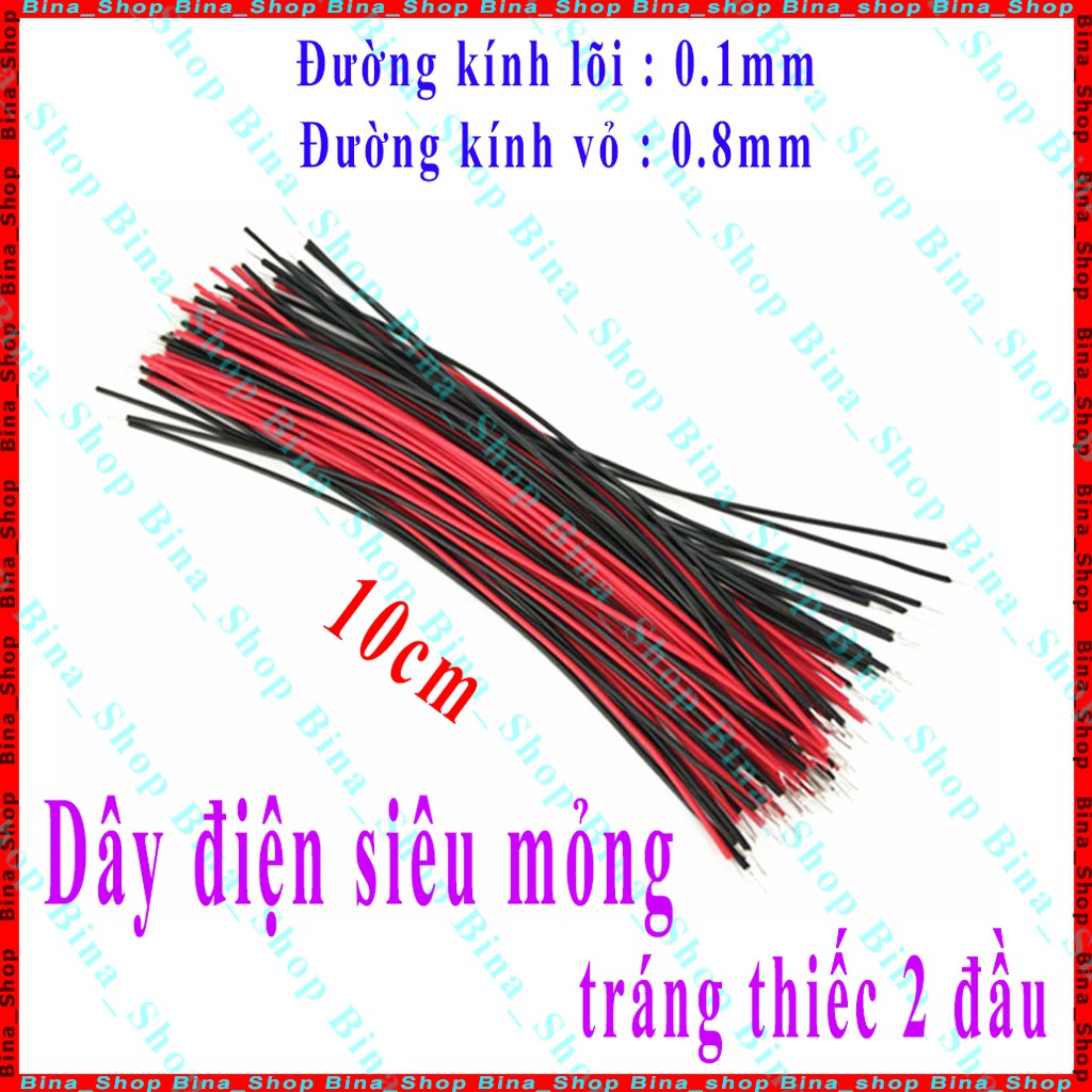 [10 sợi] Dây điện đơn siêu mỏng tráng thiếc 10cm đỏ/đen tự chọn