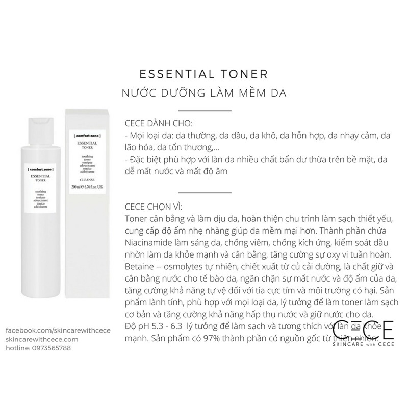 Nước Hoa Hồng Comfort Zone Essential Toner - dịu nhẹ