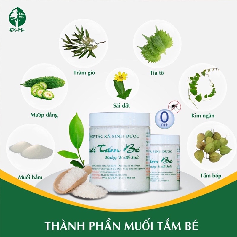 MUỐI TẮM BÉ ĐỘC MỘC, Muối Tắm Bé Thảo Dược lặn rôm sẩy, dịu sài kê, da mịn màng hoàn toàn từ thảo dược thiên nhiên 400G