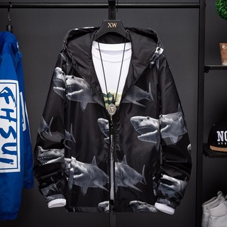 Áo khoác dù,áo khoát dù nam nữ 2 lớp cực đẹp in Cá mập Trắng Đen hot 2020