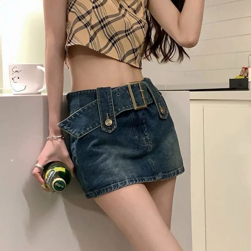 Chân Váy Jean Ngắn Cạp Đai Có Quần Trong