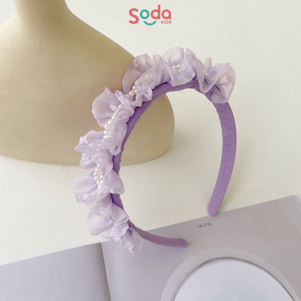 Bờm tóc bé gái SODA KIDS chuỗi ngọc phối voan ren, dễ thương. phong cách tiểu thư