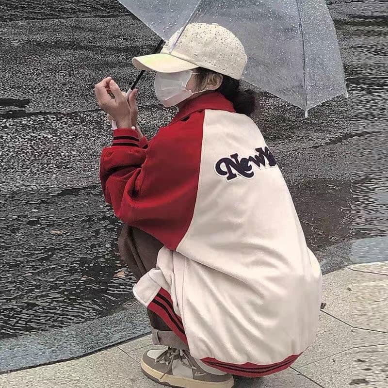 Áo Khoác Bomber Nam Nữ Áo Khoác Nỉ Ngoại Phối Tay Trắng Đỏ Unisex Form Rộng Hàng Hot Trend | BigBuy360 - bigbuy360.vn