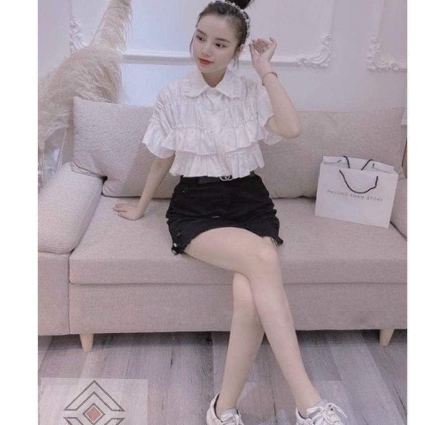 Áo sơ mi nữ cộc tay form rộng vừa tay ngắn ôm dáng kiểu hàn quốc phối ngọc cổ ren tiểu thư Áo sơ mi trắng nữ đi học sinh