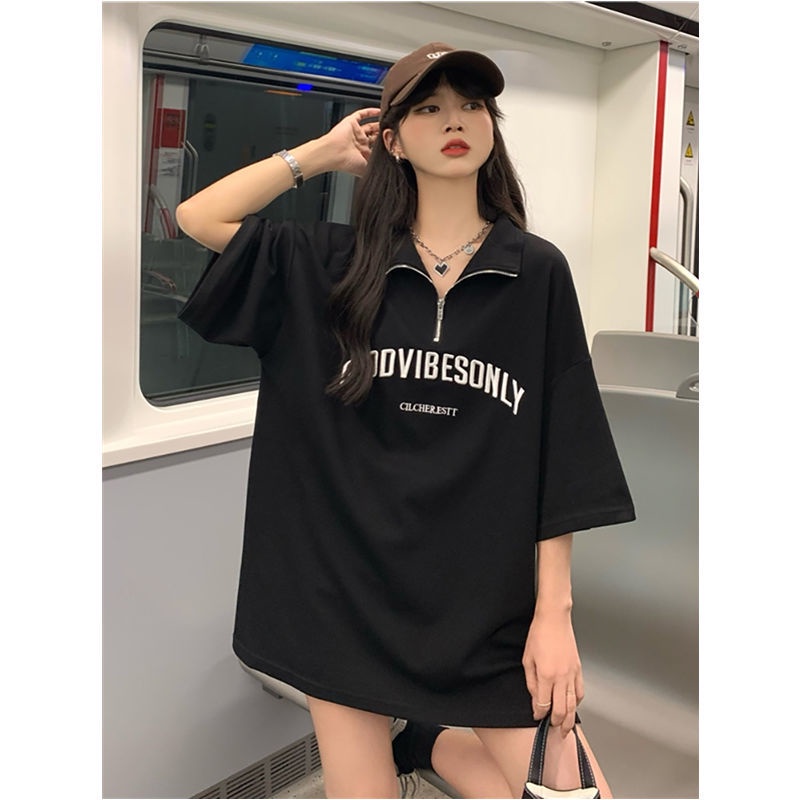 Áo polo Tay Ngắn Dáng Rộng In Chữ Phong Cách Hàn Quốc Thời Trang Mùa Hè 2022