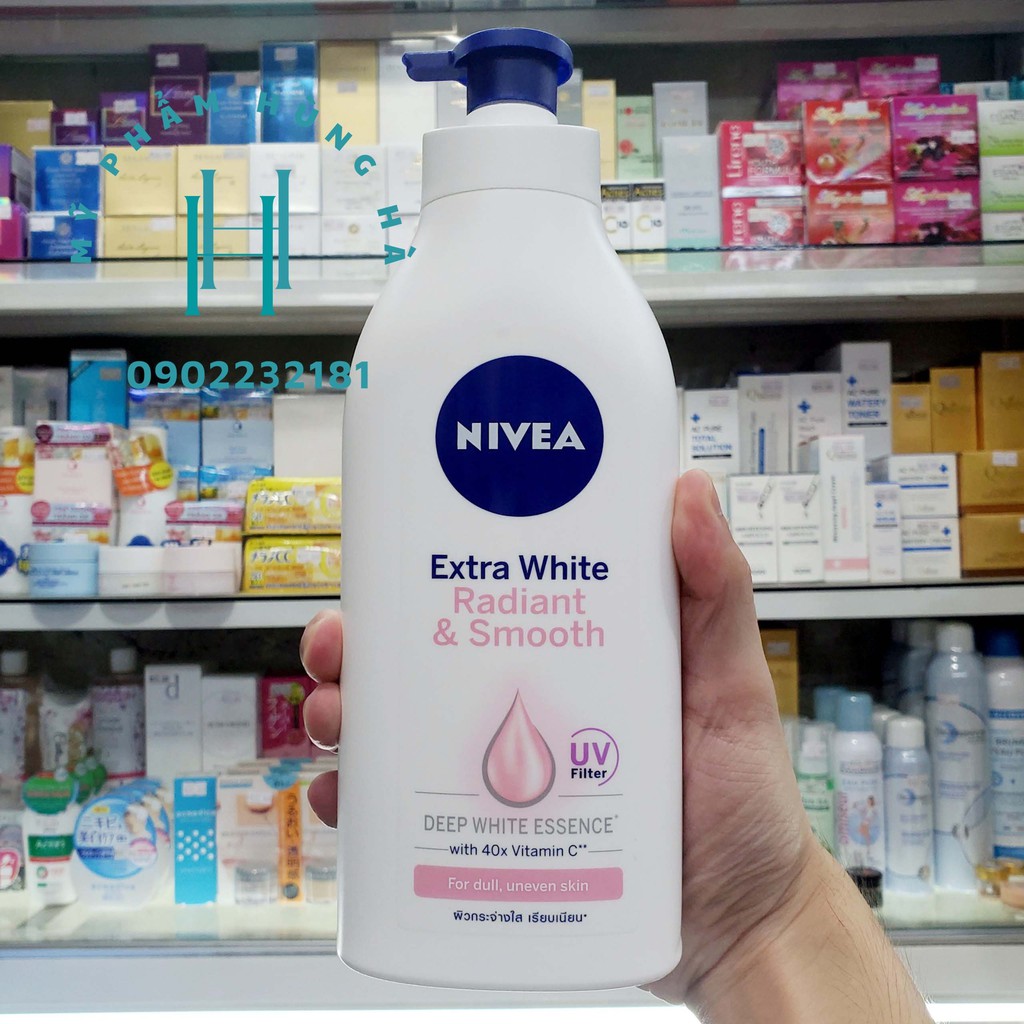 Dưỡng thể Nivea, sữa dưỡng thể, trắng da, dưỡng ẩm, màng lọc tia UV Nivea Extra White Radiant &amp; Smooth 600ml