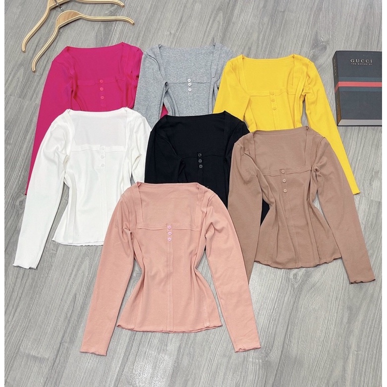 [Mã 11FASHIONSALE1 giảm 10K đơn 50K] Áo thun body cổ vuông tay dài cuốn biên