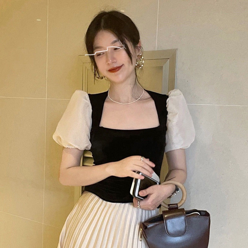 Áo kiểu Pure Cube cổ vuông tay phồng phong cách Hàn Quốc thời trang mùa hè xinh xắn cho nữ